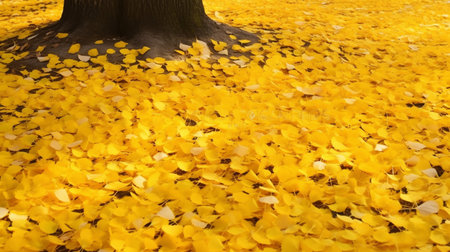 Fallen yellow leaves of ginkgo tree in the autumn parkの素材
