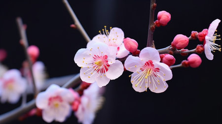 Plum blossom in spring, closeup of beautiful flowers.の素材
