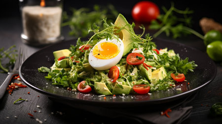 Avocado salad with arugula, cherry tomatoes and boiled eggの素材