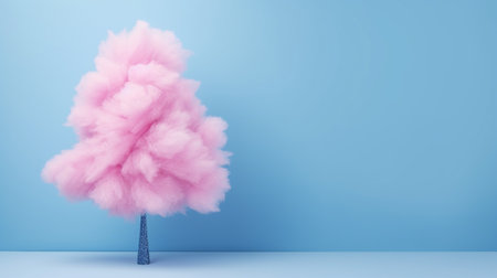 Cotton candy in the form of a tree on a blue backgroundの素材