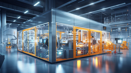 3d rendering of industrial factory interior with equipment for production line.の素材