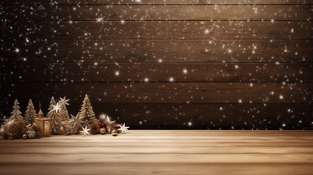 Christmas background with wooden planks and christmas decorations. 3d renderの素材