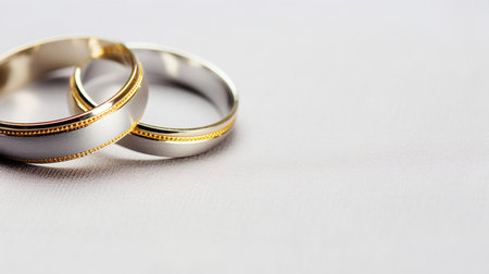Wedding gold rings on a white background. Close up.の素材