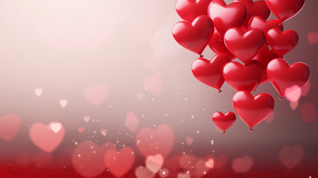 Valentines day background with red heart balloons. 3D renderingの素材