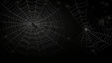 Spider web on black background. Halloween vector illustration. Spider web.の素材
