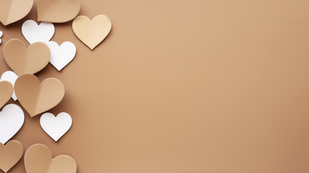 Valentine's day greeting card. Paper hearts on brown backgroundの素材