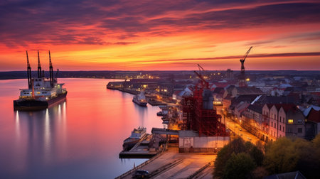 Panoramic view of the port of Riga, Latvia.の素材