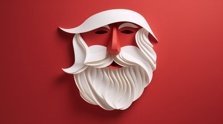 Santa Claus face on red background. 3D illustration. Christmas concept.の素材