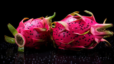 Dragon fruit on a black background, dragon fruit on a black backgroundの素材