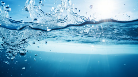 Underwater view of water surface with splashes and ripples.の素材