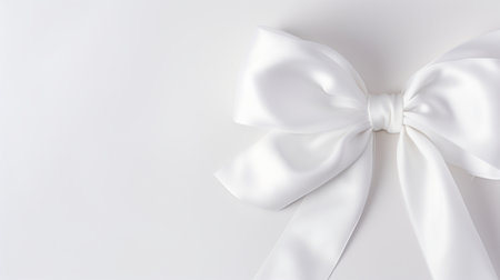 White satin ribbon bow on white background. 3d rendering.の素材