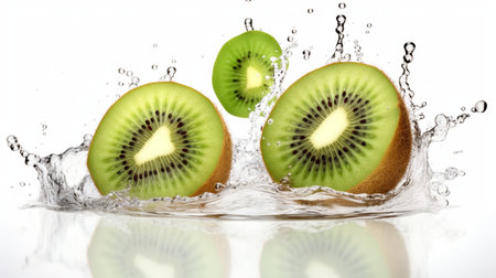Kiwi fruit with water splash on white background. Isolatedの素材