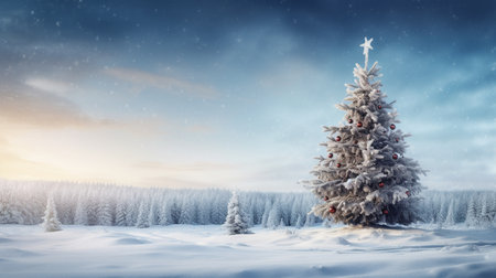 Fir tree in the winter forest. Christmas background. 3d renderの素材