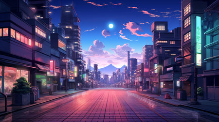 Tokyo city at night with full moon. 3D rendering.の素材