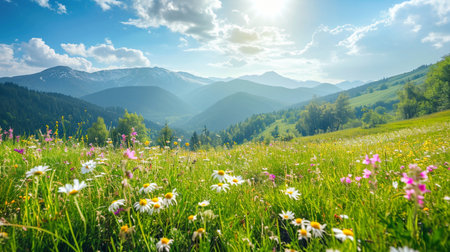 Meadow with flowers in the Carpathian mountains, Ukraineの素材
