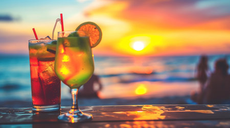 Cocktails on the beach at sunset. Selective focus. nature.の素材