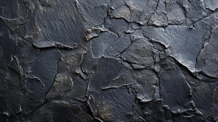 Black stone background. Texture of old stone wall with cracks and scratches.の素材
