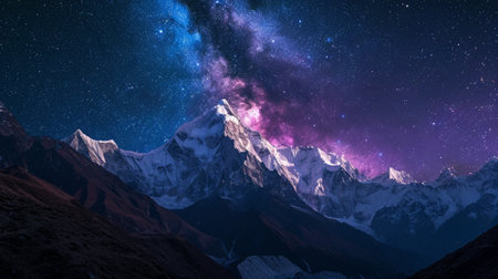 Milky Way over the Himalayas, Annapurna Conservation Area, Nepalの素材