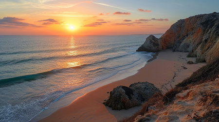 Beautiful sunset on the beach in Algarve, Portugal.の素材