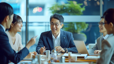 Group of business people discussing business plan at meeting room in office.の素材