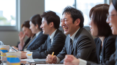 Group of business people discussing the charts and graphs showing the results of their teamworkの素材
