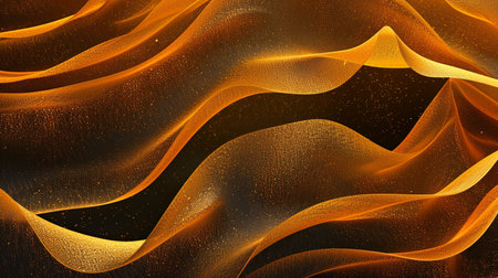 Abstract golden wave on black background. 3d rendering, 3d illustration.の素材