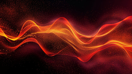 abstract red and orange waves on a black background. 3d renderingの素材
