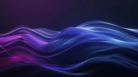 abstract blue and purple wavy lines on dark background. illustrationの素材