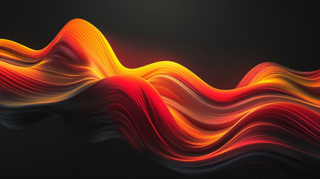 3d rendering of abstract wavy background with glowing red and orange linesの素材