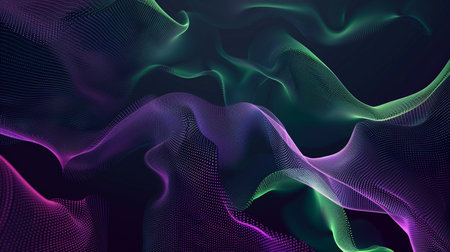 Abstract 3d rendering of glowing particles. Futuristic background with dynamic wave.の素材