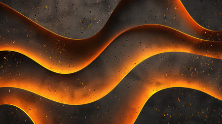 3D rendering of an orange wavy pattern on a black backgroundの素材