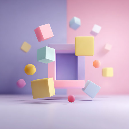 3d rendering of abstract geometric shapes in pastel pink and blue colorsの素材