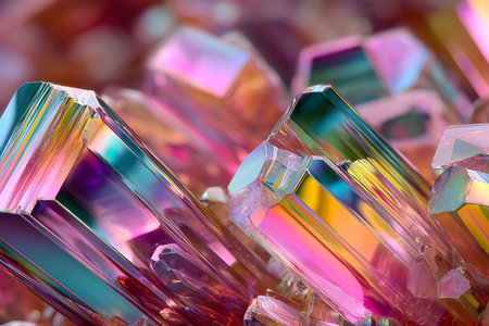 colorful crystals of quartz on a light background close-up macroの素材