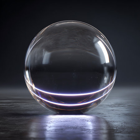 Glowing crystal ball on a dark background. 3d rendering.の素材