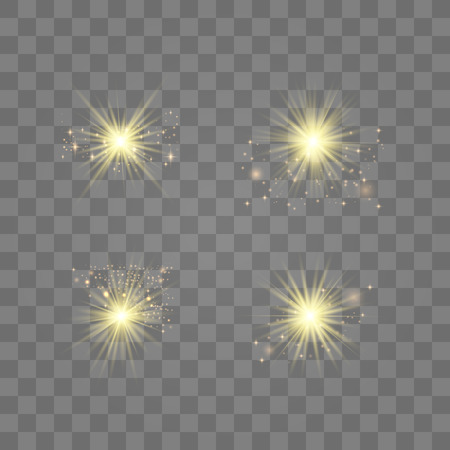 Gold glowing light set explodes on a transparent background. with ray. Transparent shining sun, bright flash.Glow light effect. Star burst with sparkles.のイラスト素材