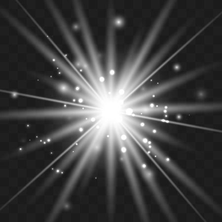 White set glowing light burst explosion with transparent. Vector illustration for cool effect decoration with ray sparkles. Bright star. Transparent shine gradient glitter, bright flare.のイラスト素材