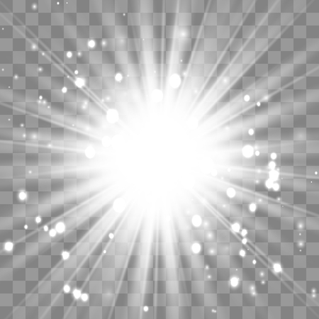 White set glowing light burst explosion with transparent. Vector illustration for cool effect decoration with ray sparkles. Bright star. Transparent shine gradient glitter, bright flare.のイラスト素材