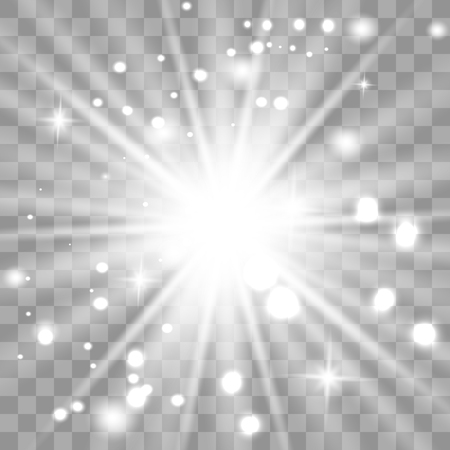 White set glowing light burst explosion with transparent. Vector illustration for cool effect decoration with ray sparkles. Bright star. Transparent shine gradient glitter, bright flare.のイラスト素材