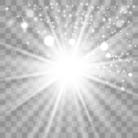 White set glowing light burst explosion with transparent. Vector illustration for cool effect decoration with ray sparkles. Bright star. Transparent shine gradient glitter, bright flare.のイラスト素材