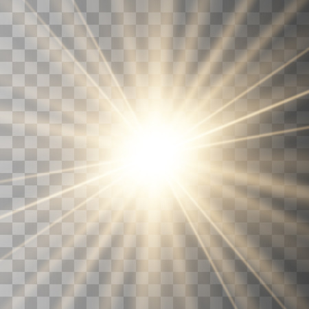Gold glowing light burst explosion with transparent. Vector illustration for cool effect decoration with ray sparkles. Bright star. Transparent shine gradient glitter, bright flare. Glare texture.のイラスト素材