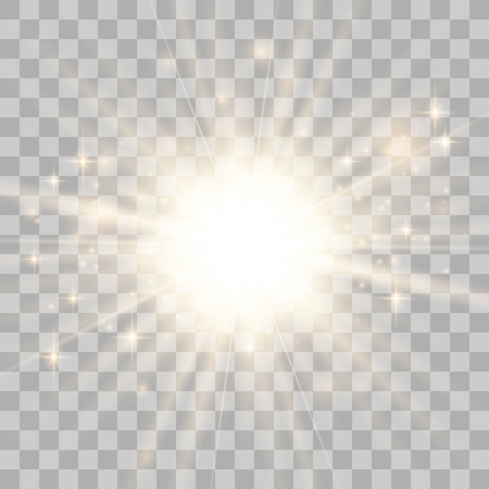 Gold glowing light explodes.Sparkling magical dust particles. on a transparent background. Sparkling magical dust particles. Bright Star. Transparent shining sun, bright flash.のイラスト素材