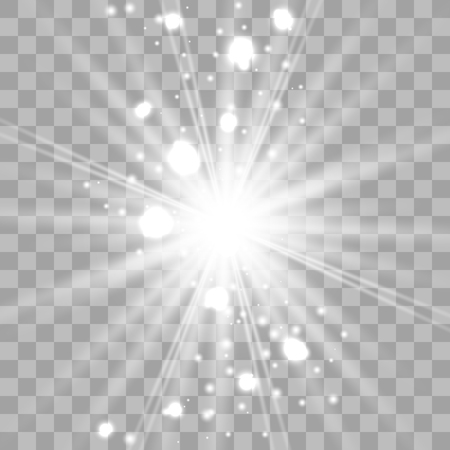 White set glowing light burst explosion with transparent. Vector illustration for cool effect decoration with ray sparkles. Bright star. Transparent shine gradient glitter, bright flare.のイラスト素材