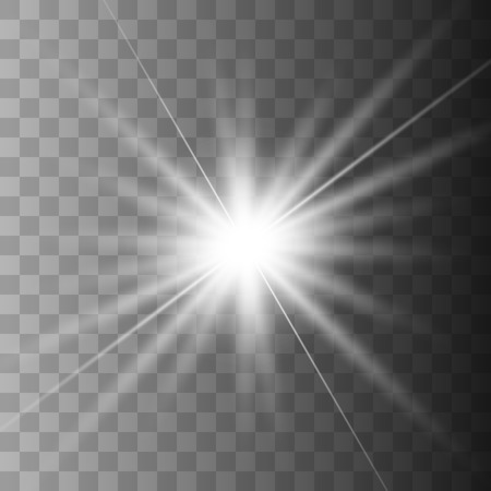 White glowing light burst explosion with transparent. Vector illustration for cool effect decoration with ray sparkles. Bright star. Transparent shine gradient glitter, bright flare. Glare texture.のイラスト素材
