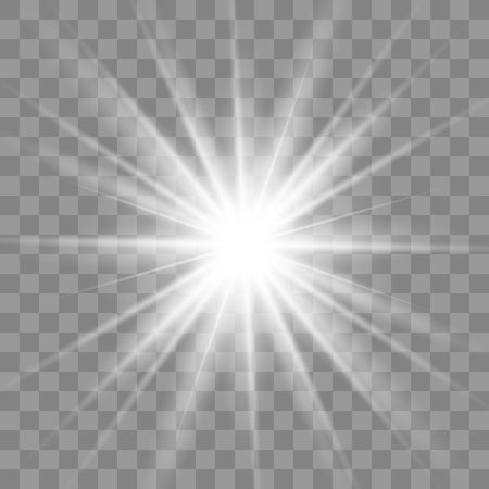 White glowing light burst explosion with transparent. Vector illustration for cool effect decoration with ray sparkles. Bright star. Transparent shine gradient glitter, bright flare. Glare texture.のイラスト素材