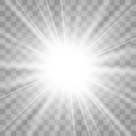 White glowing light burst explosion with transparent. Vector illustration for cool effect decoration with ray sparkles. Bright star. Transparent shine gradient glitter, bright flare. Glare texture.のイラスト素材