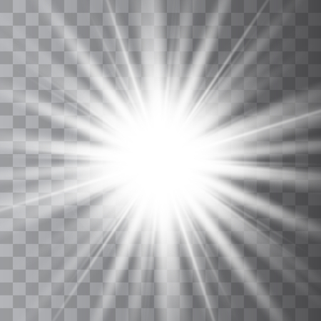 White glowing light burst explosion with transparent. Vector illustration for cool effect decoration with ray sparkles. Bright star. Transparent shine gradient glitter, bright flare. Glare texture.のイラスト素材
