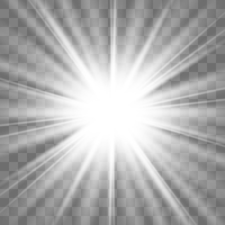 White glowing light burst explosion with transparent. Vector illustration for cool effect decoration with ray sparkles. Bright star. Transparent shine gradient glitter, bright flare. Glare texture.のイラスト素材