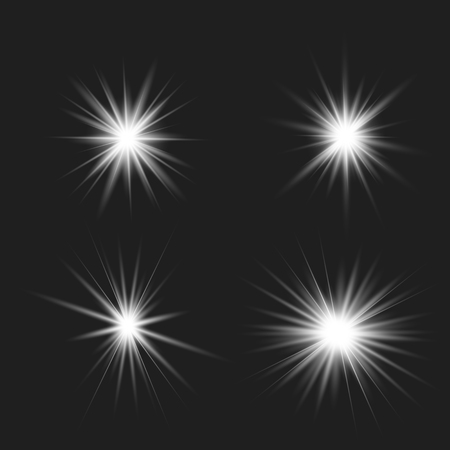 Set white of bright beautiful stars. Light effect Bright Star. Beautiful light for illustration. Christmas star. Vector sparkles on transparent background.White glowing lightのイラスト素材