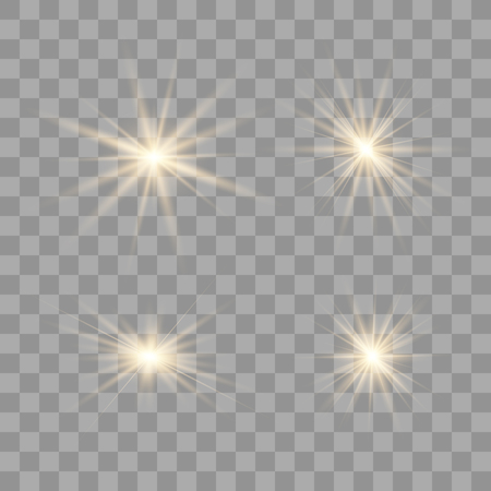 Gold glowing light set explodes on a transparent background. with ray. Transparent shining sun, bright flash.Glow light effect. Star burst with sparkles.のイラスト素材
