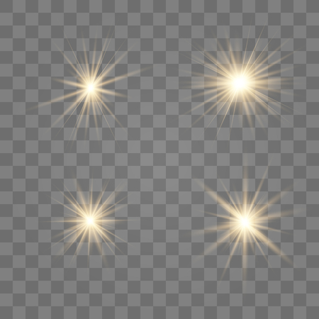 Set of gold of bright beautiful stars. Light effect Bright Star. Beautiful light for illustration. Christmas star. Vector sparkles on transparent background.White glowing lightのイラスト素材